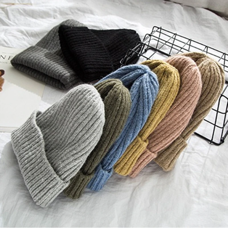 New Candy Colors Winter Hat Women Knitted Hat Warm Soft Trendy Hat Kpop Style Wool Beanie Elegant All-match Hat