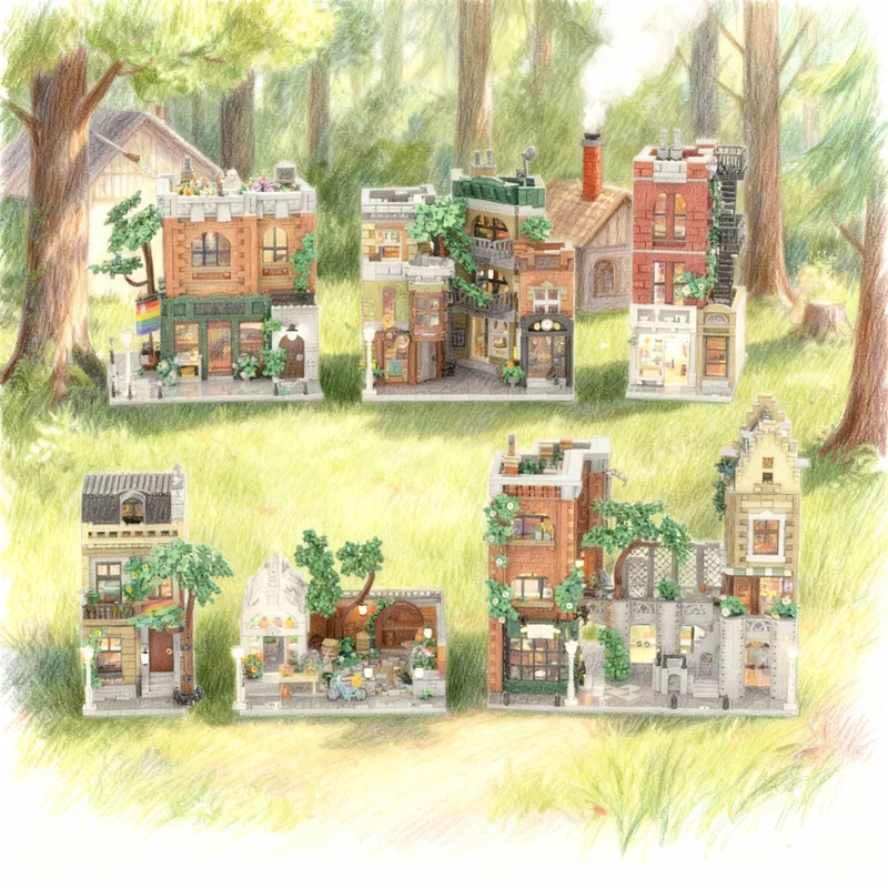 15521pcs MOC Modular Streetscape City Townhouse Collection Model Building Blocks Construction Toy Christmas Gifts Idea Education