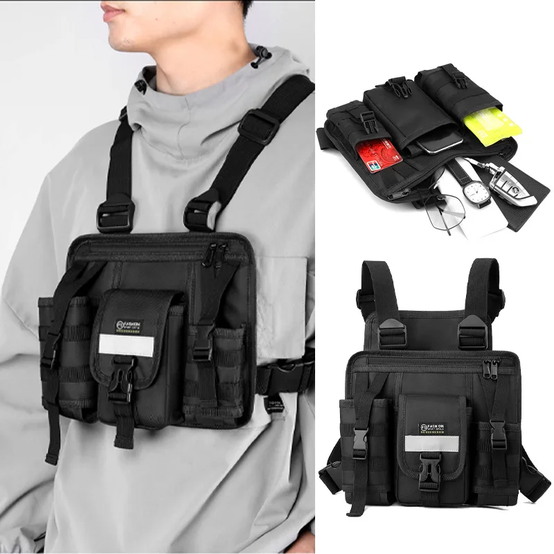 Fashion Vest Bag Tactical Backpack Oxford Cloth Chest Bag Outdoor Sports Water-Resistant Large Capacity Cycling Running Backpack