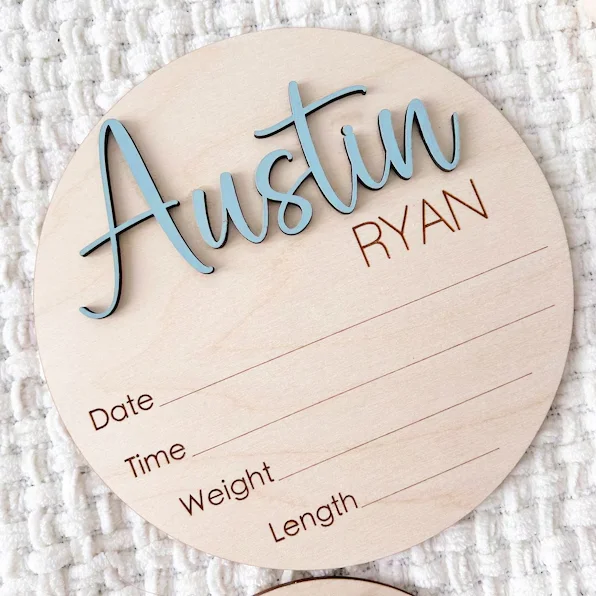 1Pc Custom Baby Announcement Sign Wooden Name Plaque,Home Room Office Wall Door Decor,DIY Paintable,Birthday Wedding Gift
