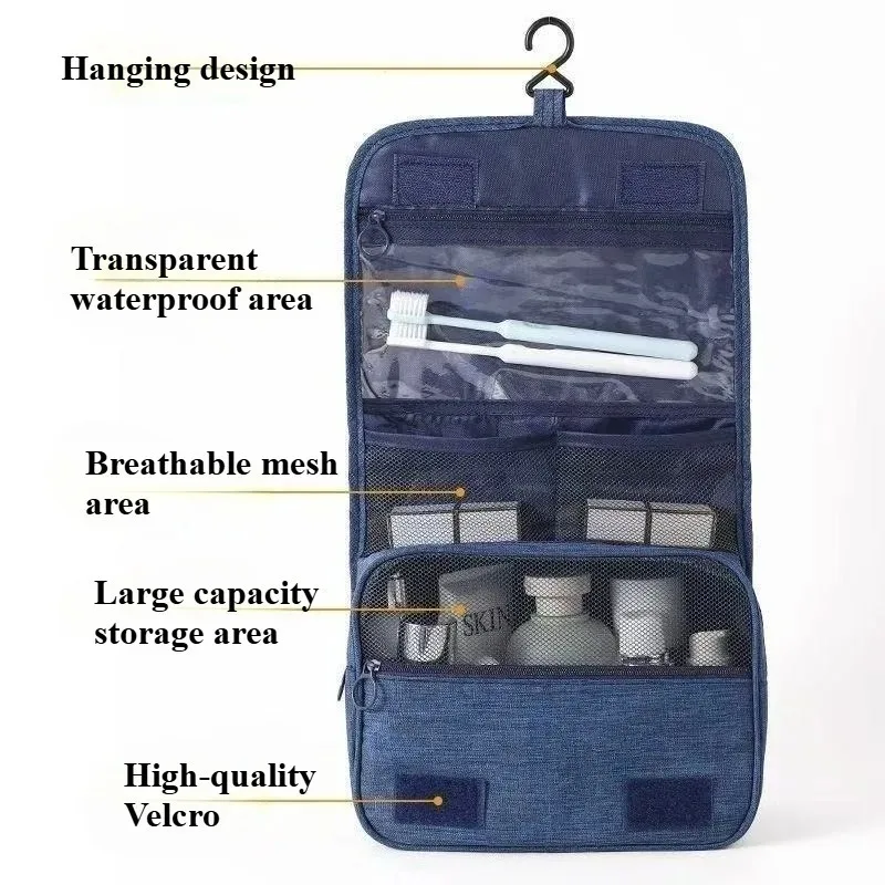 Bolsa de lavagem de viagem executiva, organizador de higiene pessoal suspenso resistente à água com compartimentos separados | Tecido Oxford