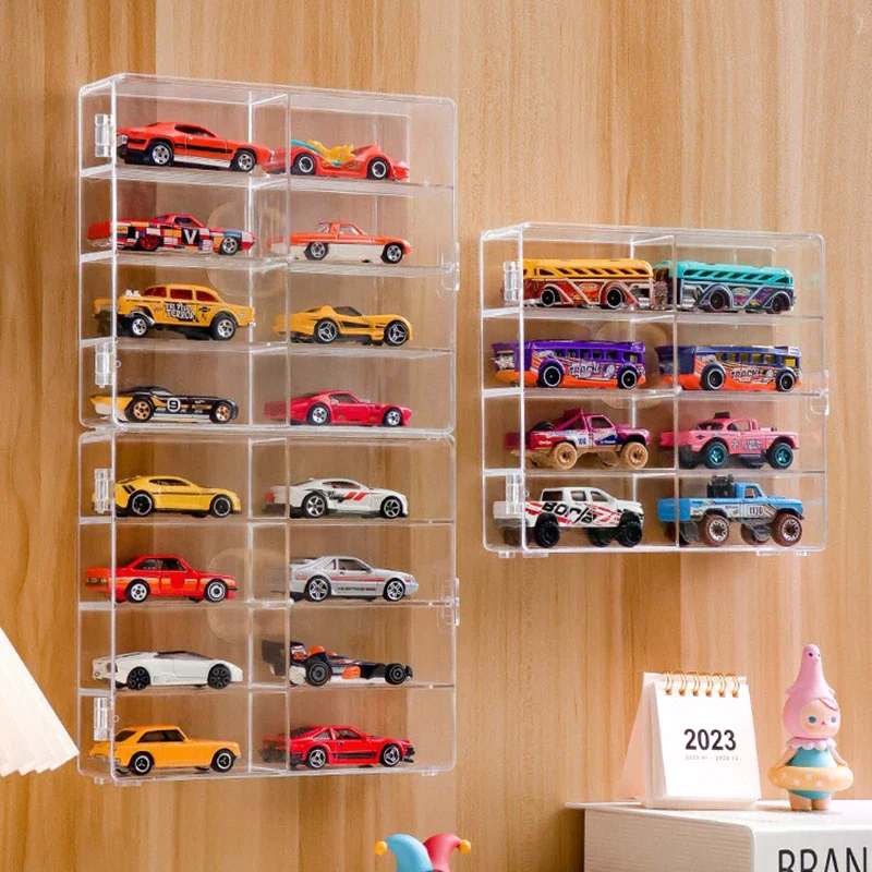 1:64 Acrylic Car Display Box For Car Model Toy Cabinet Rack Dustproof Car Non Punching Adhesive Wall Transparent Display Box