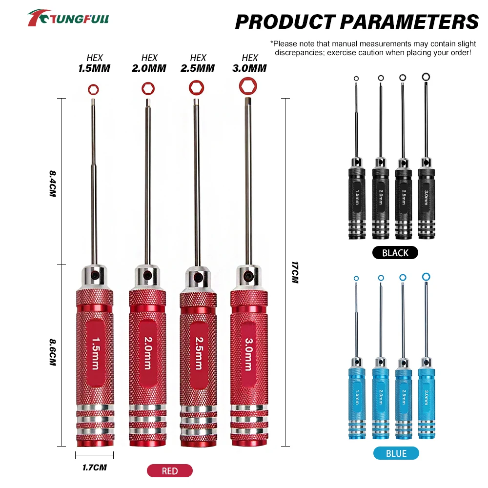 RC Tools 4 pcs hex screw driver set titanium plating hardened 1.5 2.0 2.5 3.0mm screwdriver For RC helicopter Boat Car toys