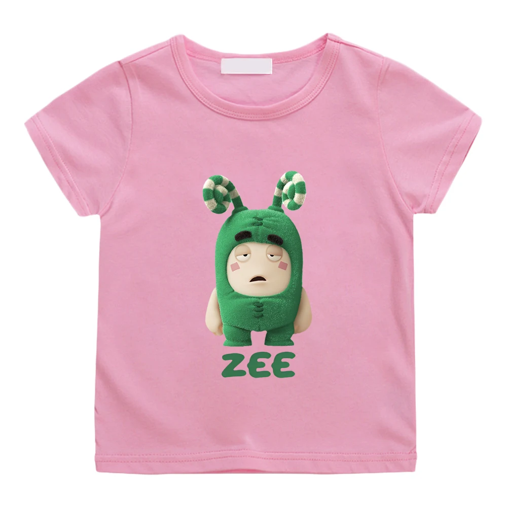 Oddbods ZEE T-shirt Lucu hijau 100% katun kualitas tinggi kasual kaus Kawaii anak laki-laki/perempuan kaus musim panas kerah O