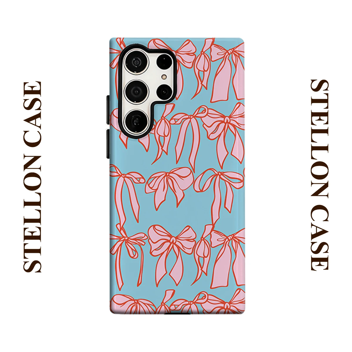 Cyan Red Bow Phone Case For Samsung Galaxy S25 S24 S23 Ultra Plus A35 A55 Glossy HD Hard Cover Film Shell