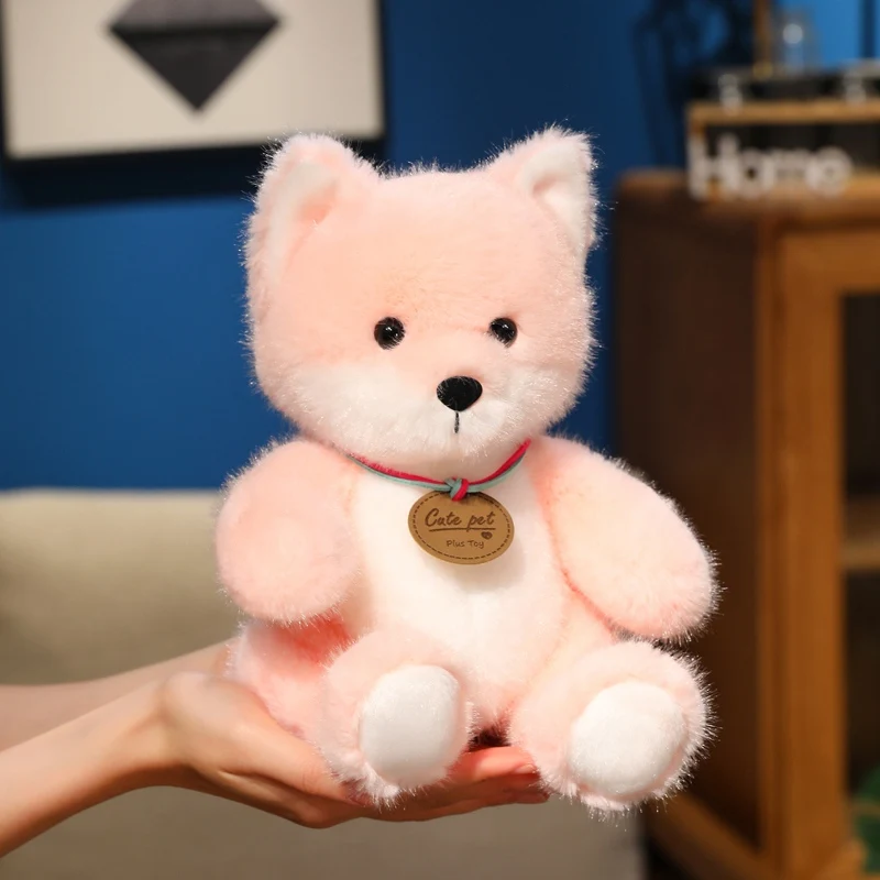 25 cm Kawaii Zachte Medaille Vos Pluche Pop Kussen Cartoon Leuke Zitten Roze Oranje Vos Knuffel Woondecoratie Cadeau voor Kinderen