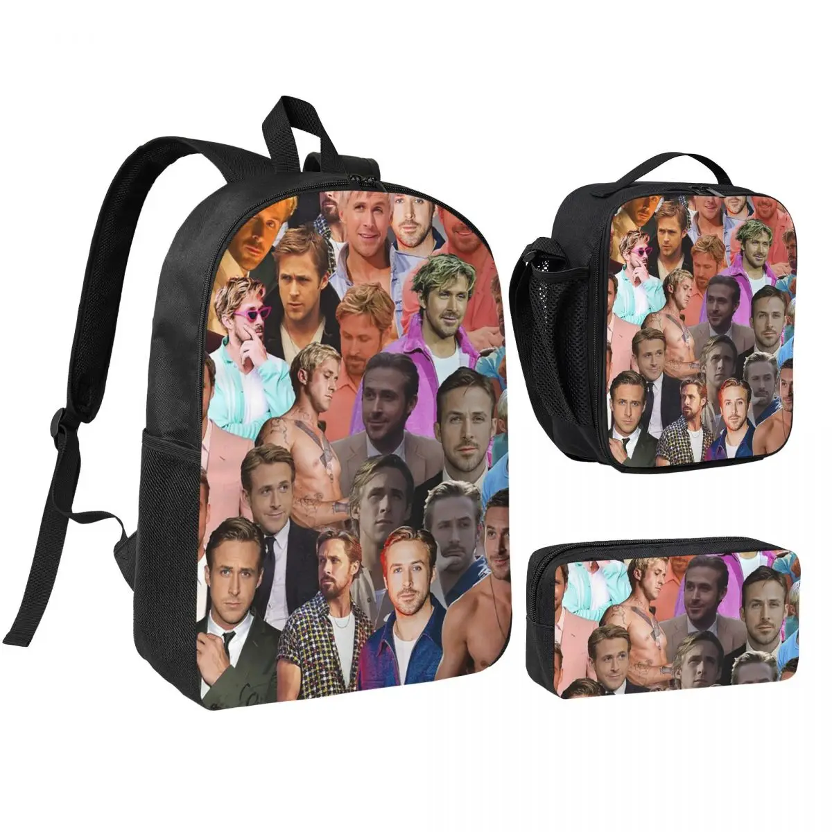 

Ryan Gosling Photo Collage Backpack Student BookBag School Bag Shoulder Bags 3ps Insulated Lunch Bag Pencil Case