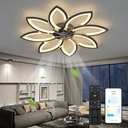 Led Intelligente Plafondventilator Licht Bloem Hanglamp Afstandsbediening Kleur Dimmende Woonkamer Hanglamp Woondecoratie