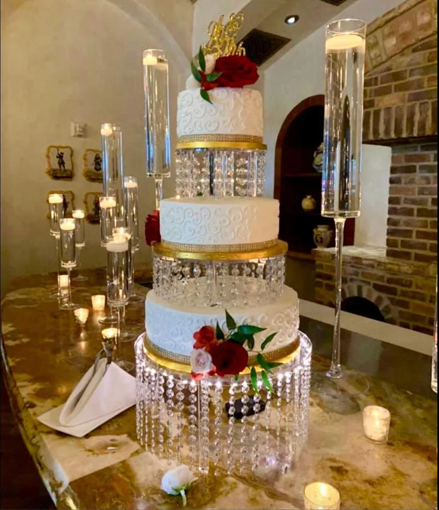 Crystal Acrylic Silver Elegant Three-layer round cake display rack for Wedding Birthday