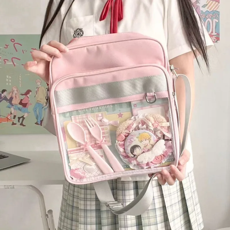 

Harajuku Women Ita Bags Aesthetic DIY Anime Badge JK Students Subculture Messenger Bag Y2K Transparent Display Bolsos Mujer