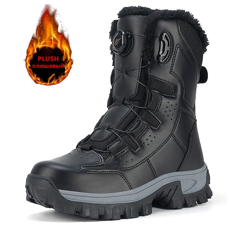 Brand Men Winter Boots Waterproof Men's Boots Warm Plush Couple Snow Boots Outdoor Rotating Button Hiking Boots Work Ankle Boots