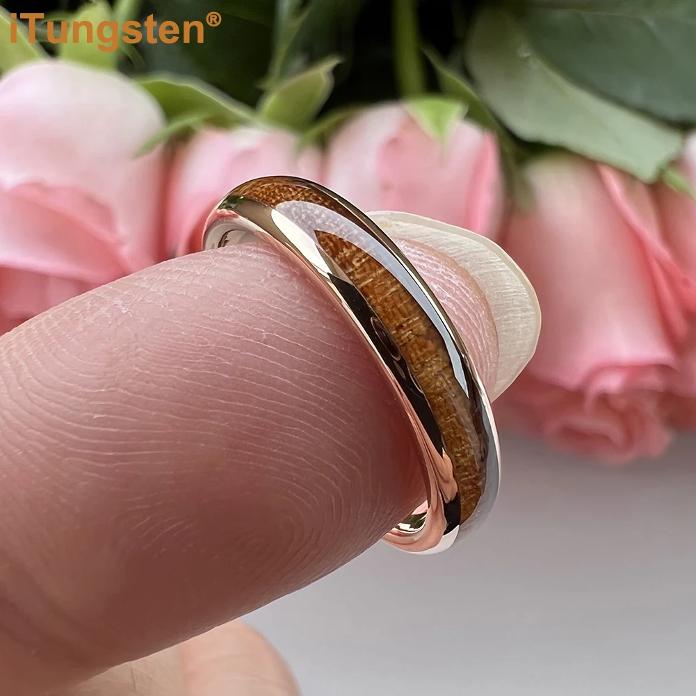 iTungsten 4mm 6mm 8mm Koa Wood Ring Tungsten Wedding Band For Men Women Domed Polished Trendy Jewelry Comfort Fit