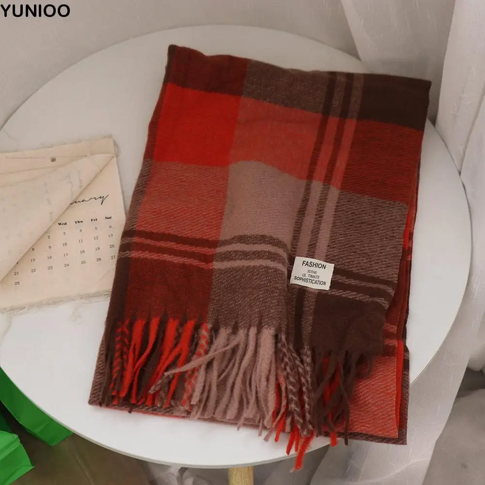 

Simple Windproof Plaid Wool Scarf Thicken Keep Warm Winter Cashmere Scarf Korean Style Pashmina Neckerchief Men Scarf Gifts