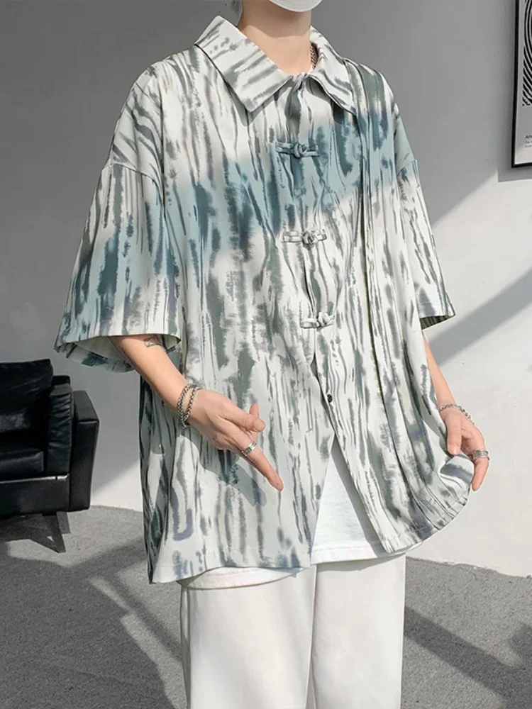 

New Chinese Style Button up Shirt Men's Short Sleeve Thin Summer High End Feeling Handsome Top Vintage Shirt Jacket