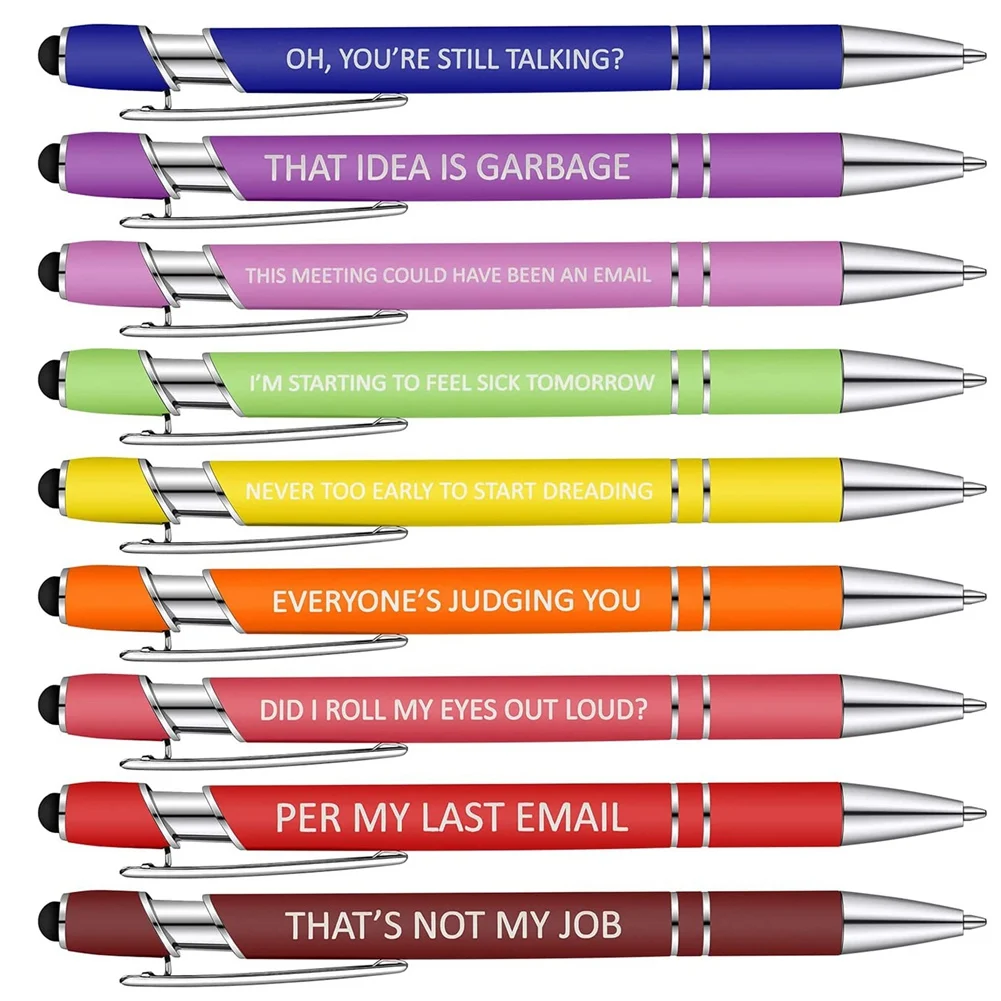 

10Pcs Office Pens Funny Pens Demotivational Sarcastic Ballpoint Pens Macaron Touch Stylus Pens for Office, Black