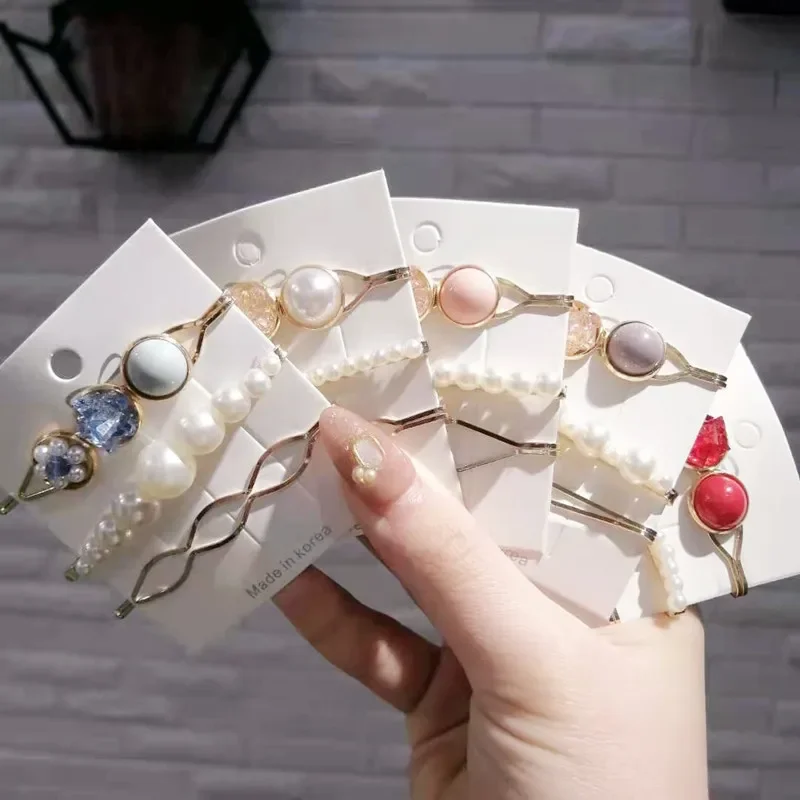 

3Pcs/ Set Pearl Metal Hair Clip Girl Fashion Hairpin Pearl Sweet Headdress