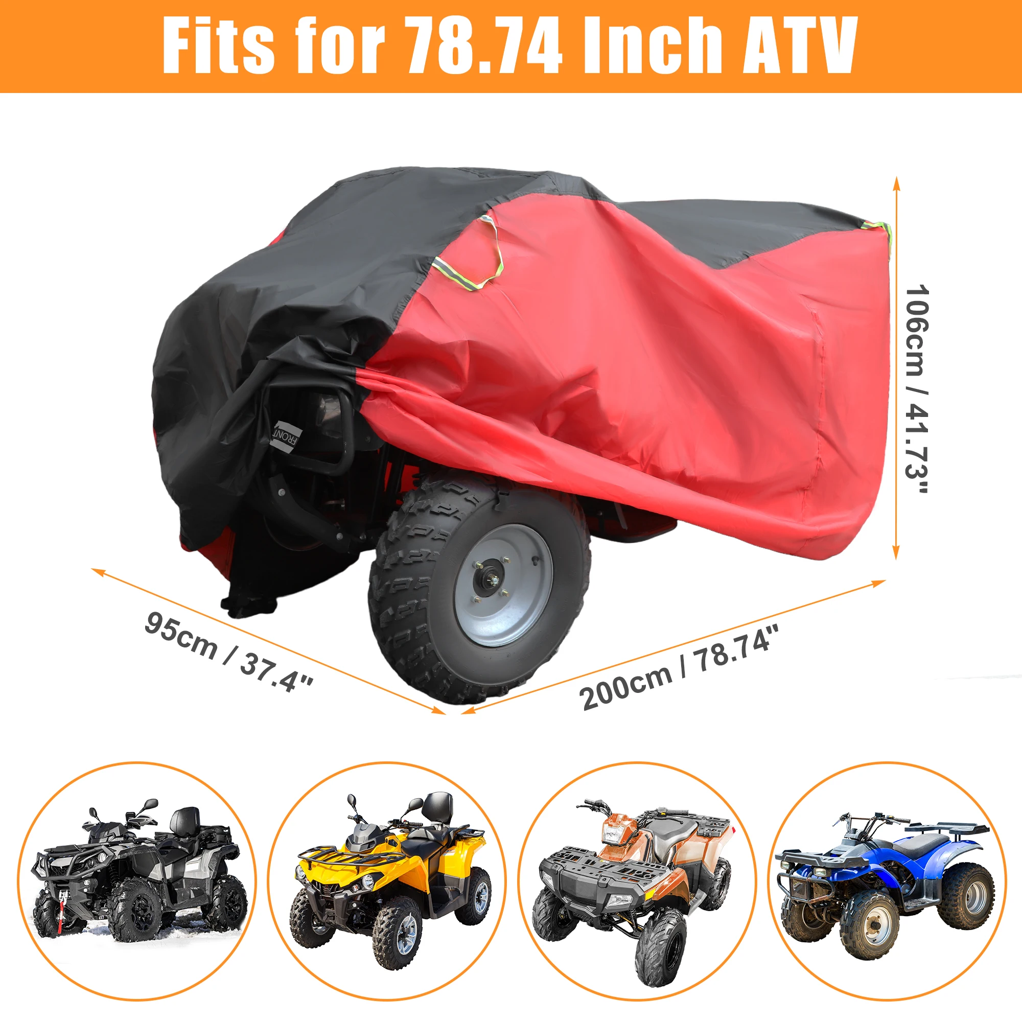 UXCELL ATV Cover 190T-PU/210D-PU Waterproof for Polaris for Honda for Yamaha for Can-Am for Suzuki with 4 Reflective Strips