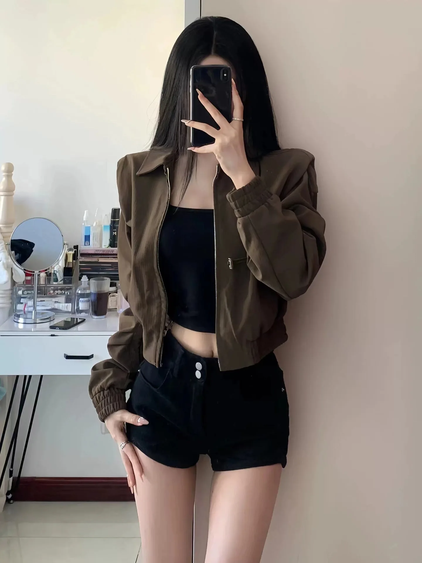 Autumn New Arrival! Women's Brown American Retro Short Coat 2025 Style Perfect for Maillard Look Casual Jacket for Spring & Fall