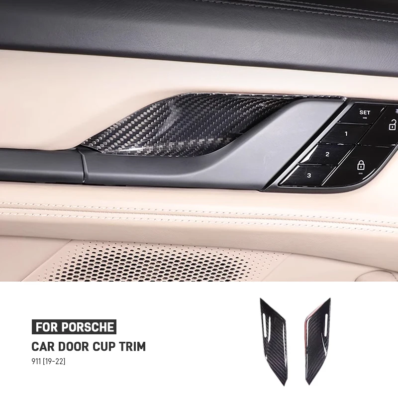 

Car Interior Inner Door Handle Bowl Cover Trim Decoration Frame Sticker Real Carbon Fiber Black For Porsche 911 992 2019-2022