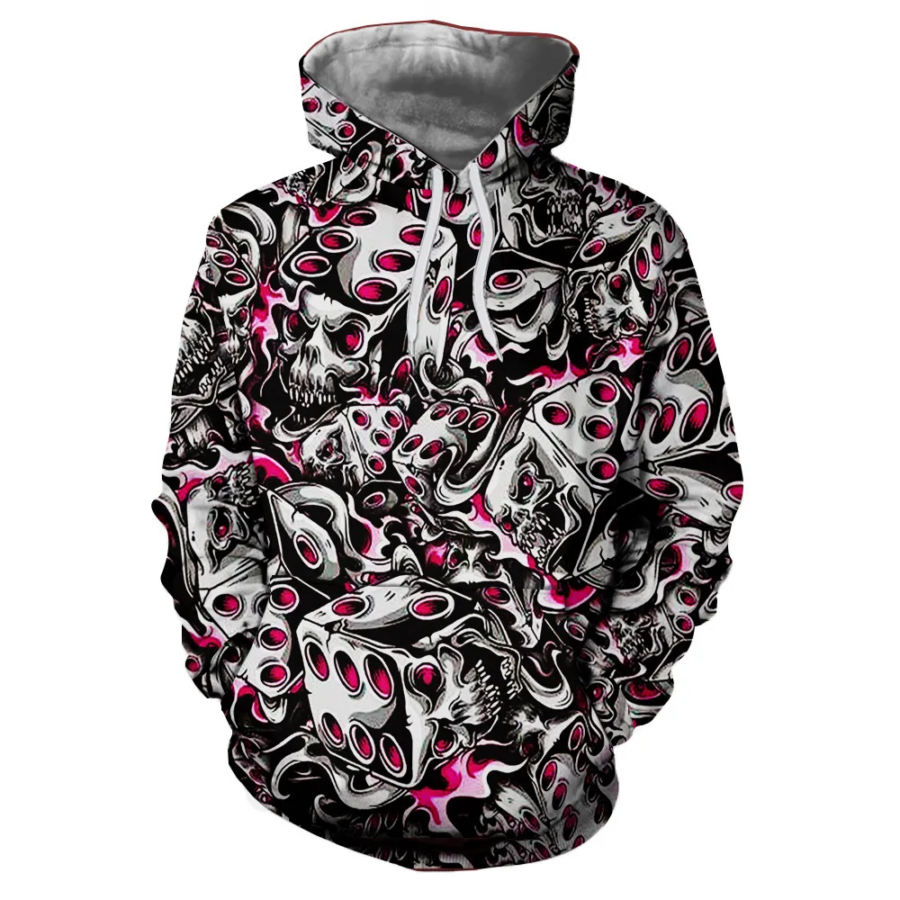 

New Men'S and Women'S Hoodie 3d Color Printing Irregular Square Skull Series Round Tie Cap Long Sleeve Autumn Winter Sportswear