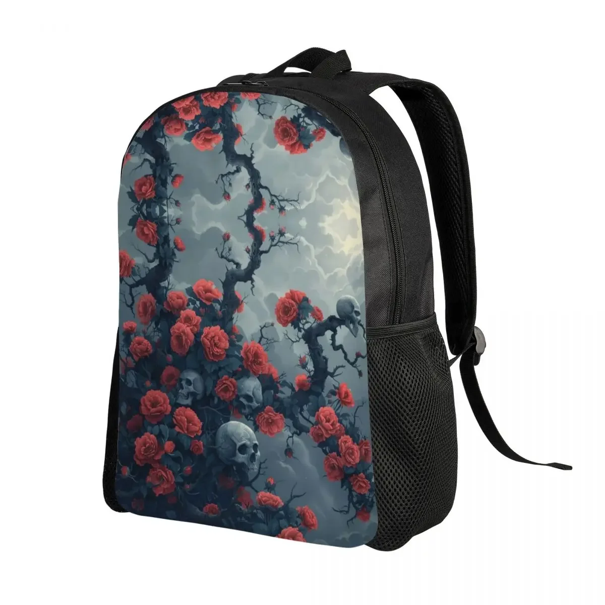 حقائب ظهر مخصصة على شكل جمجمة الهالوين على شكل زهرة الهيكل العظمي للبنين والبنات حقائب سفر مدرسية للكلية للرجال والنساء تناسب كمبيوتر محمول مقاس 15 بوصة #2
