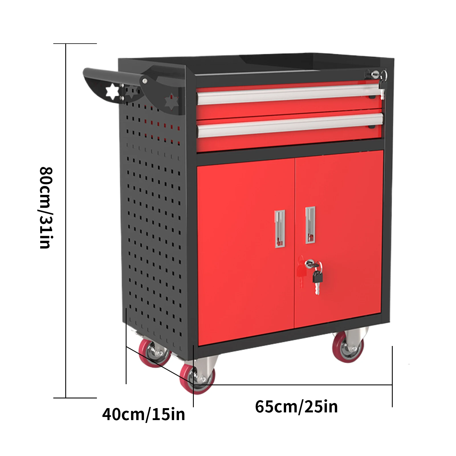 2-Drawers Tool Chest, Mechanic Rolling Tool Box Lockable Tool Storage Cabinet, Metal Tool Cart with Drawers and Wheels