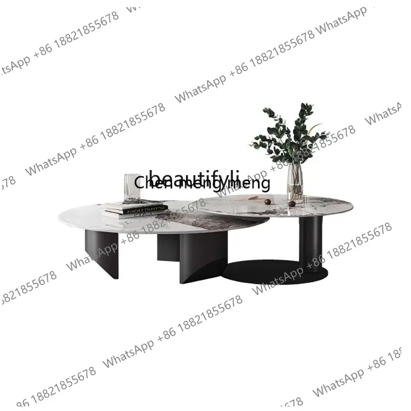Italian Style Coffee Table Home Living Room Small Apartment Nordic Minimalism Pandora Stone Plate round Size Combined Tea Table