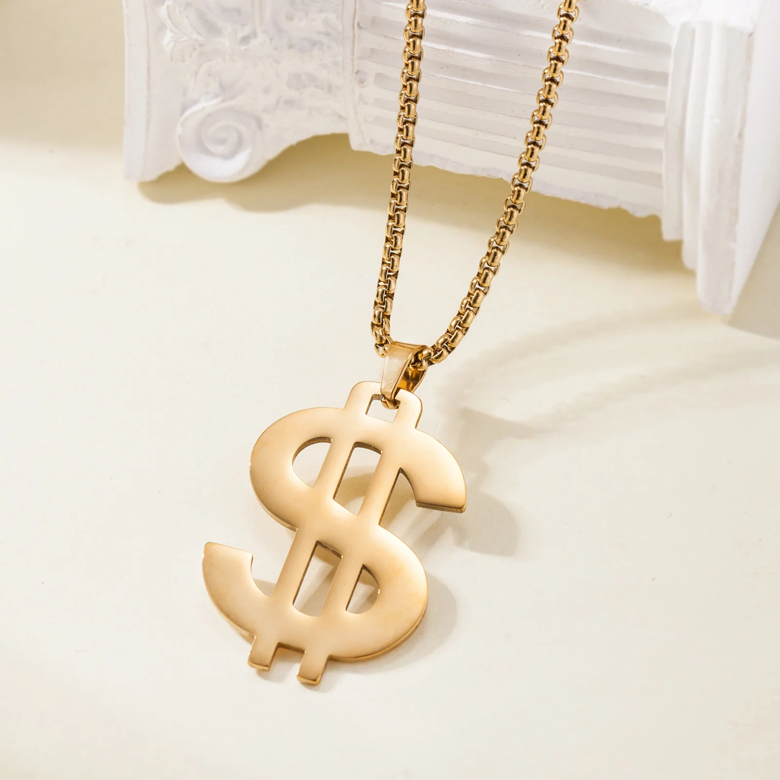 Edelstahl-Halsketten mit Dollar-Symbol-Anhänger für Damen und Herren, Schmuck, Accessoire, Geschenk – Detail 3