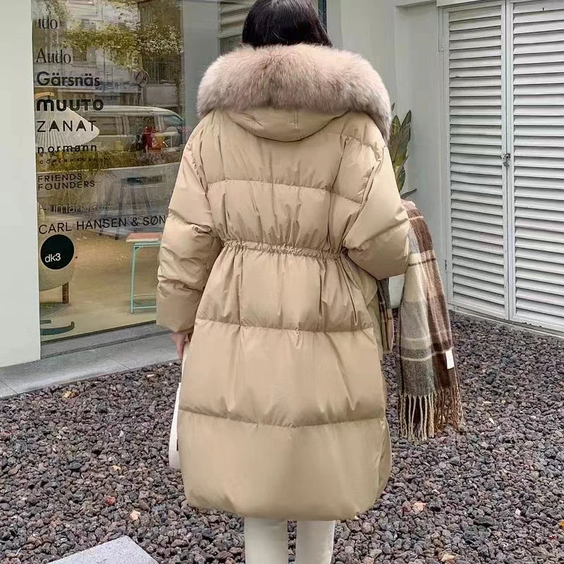 Imagem -02 - Jaqueta Puffer Longa com Gola de Pele Real para Mulheres Cabolsa com Capuz de Pato Parkas Femininas Impermeáveis Pena Quente Inverno Inverno