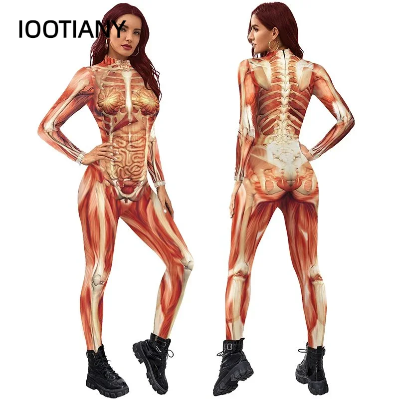 

CosplayHuman Muscle Veins Red Bodysuit Adult Anime Halloween Cosplay Skeleton Costume Women's Party Stage Costume Slim Fit Bodys