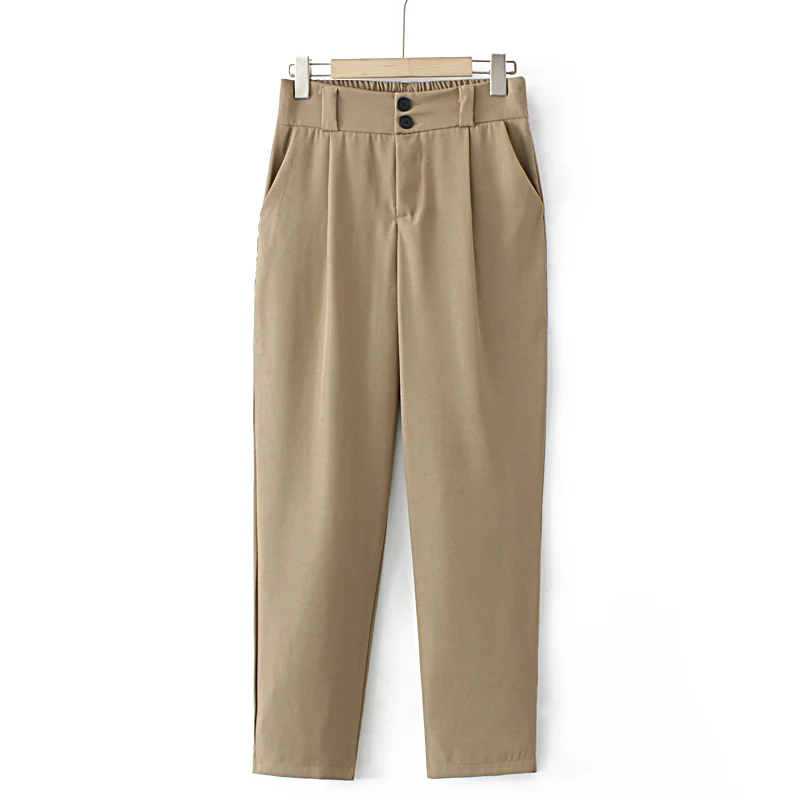 High Waist Double Buckle Loose Trousers Korean Style Pear Shape Body Half Elastic Waist Harem Large Size Casual Pants