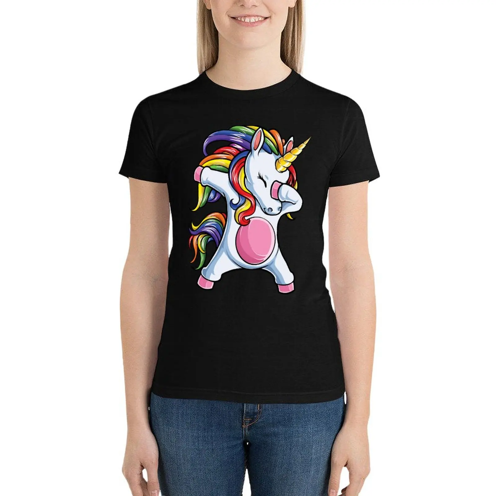 Dabbing Unicorn T Shirt Kids Girls Boys Rainbow Squad Cute Gifts Party T-Shirt graphics Woman fashion