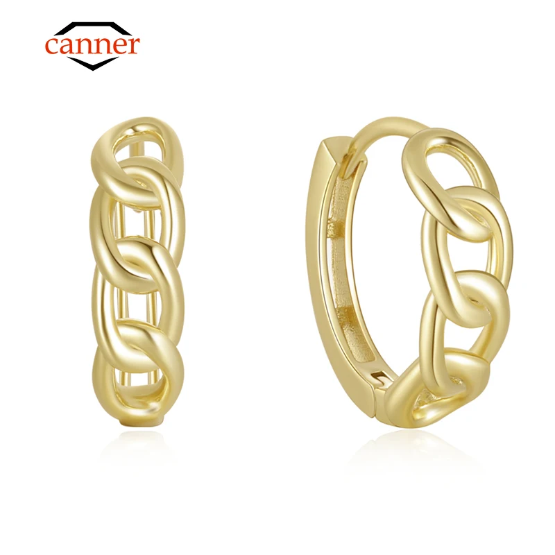 CANNER-pendientes de aro con forma de cadena minimalista para mujer, Piercing de Plata de Ley 925 auténtica, hebillas de oreja, joyería elegante para boda