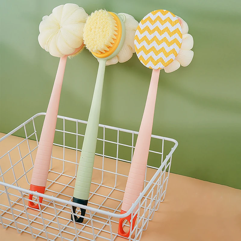 Double-sided Sponge Bath Brush Long Handle Soft Hair Back Body Shower Brushes Exfoliator Skin Massager Cleaning Brush