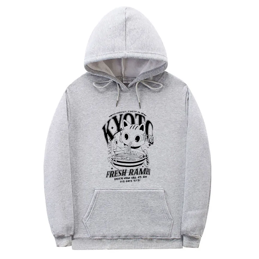 Japanese Kyoto Fresh Raman Cat Funny Meme Hoodie Men Women Fashion Vintage Oversized Hooded Pullover Men's Fleece Cotton Hoodies