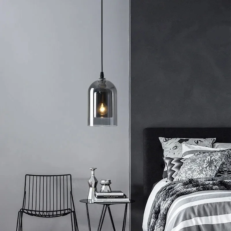 Imagem -02 - Nordic Gray Glass Led Pendant Lamp Modern Hanging Lighting Arte de Luxo Restaurante Bar Hotel Quarto Cabeceira Luzes de Suspensão E27