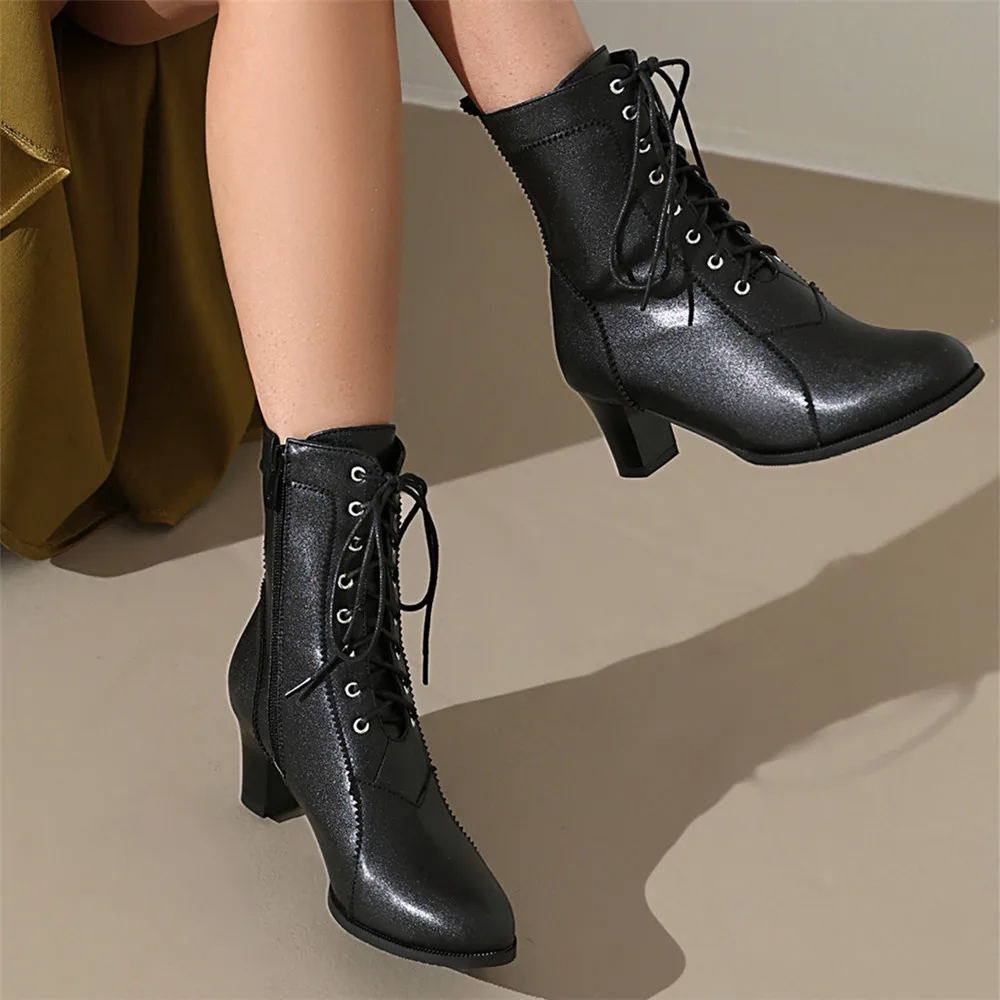 Victorian Boots Women Fashion Pointed Toe Thick Soled Short Boots 2025 New Winter Lace Up Ladies High Heel Shoes British style