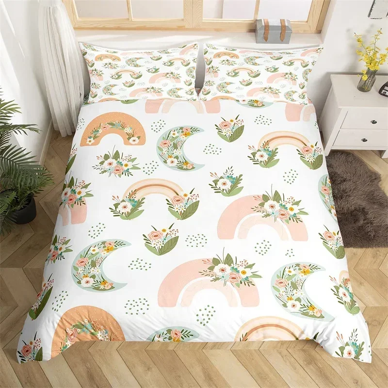 

Rustic Flower White Tree Leaves Comfortable Duvet Quilt Cover Pillowcase Bedding Set Children Bedroom Decoration Home Textile