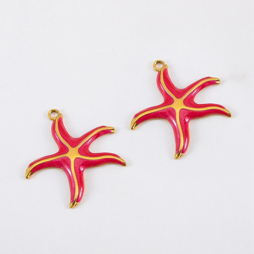 

2pcs Stainless Steel Pendant 31x33mm Enamel Starfish Earring Charm DIY Beach Necklace Pendant Jewelry Making Supplies Components