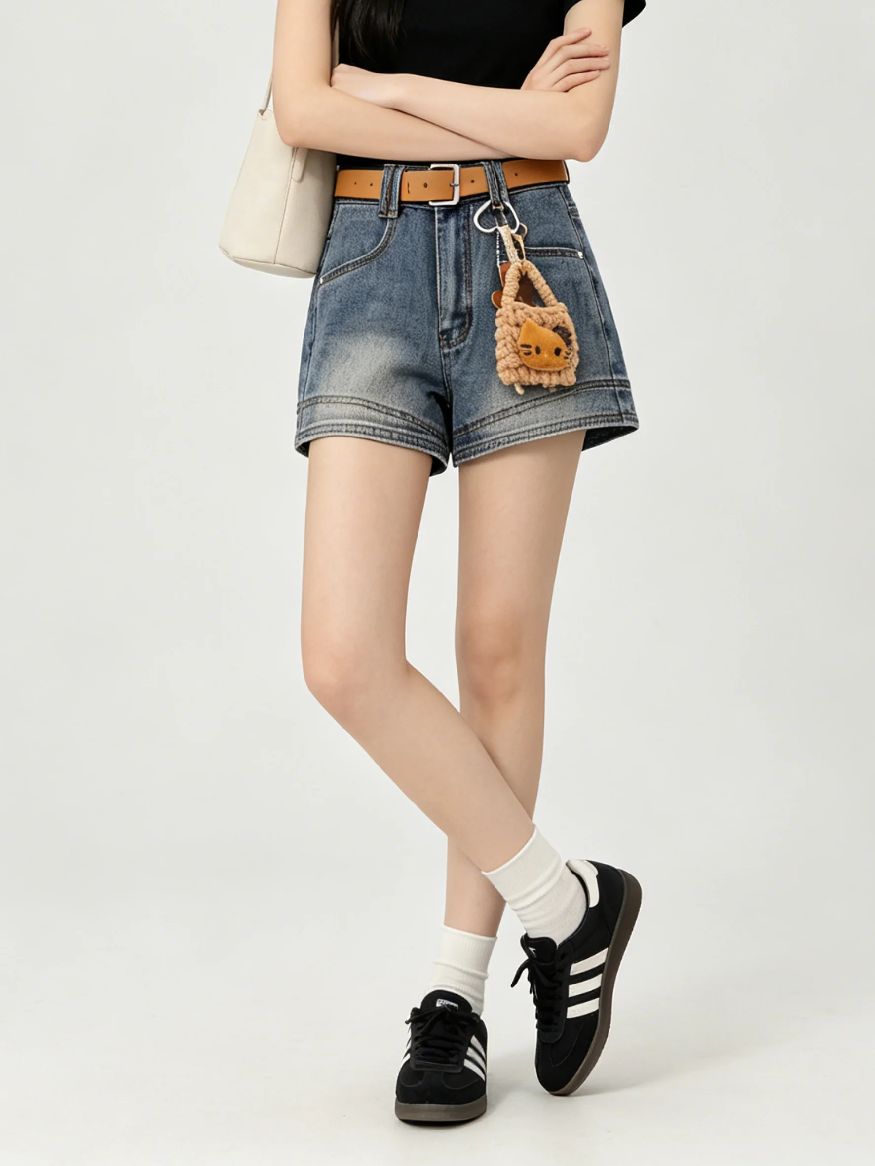 

High Waist A-Line Denim Shorts Women's Summer New Style Slimming Design Wide Leg Hot Pants Versatile High Quality Korean Style