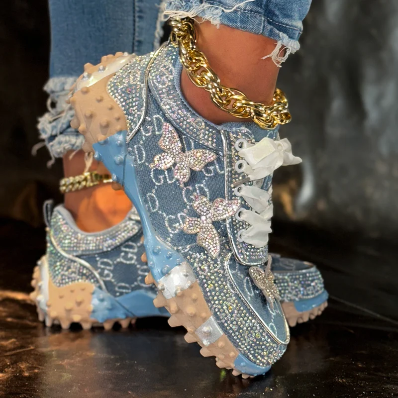 2026 Autumn Water Diamond Thick Bottom Shining Crystal Sports Shoes Luxury Designer Shoes Trendy Casual Shoes Zapatillas Mujer