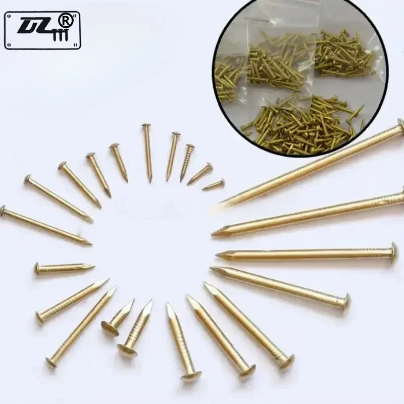 

Brass Nails Pure Copper Brass Small Mini Round Head Nail Dia Five lengths-50pcs for Furniture Hinge Drum Jewelry Chest Box