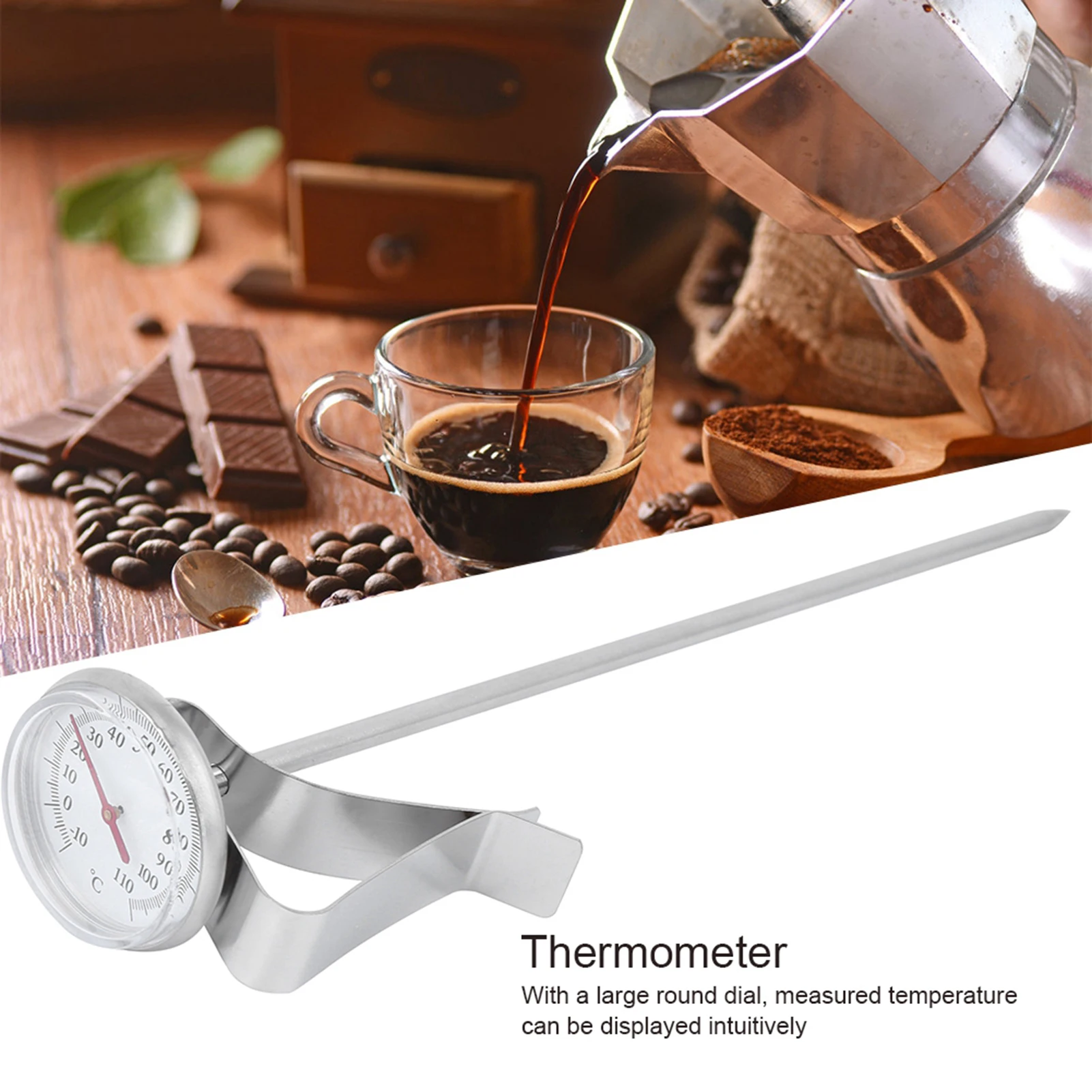 

Adjustable Hanging Coffee Foaming Thermometer Temperature Gauge with Clip Kitchen Tools Hanging Thermometer Cooking Thermometer