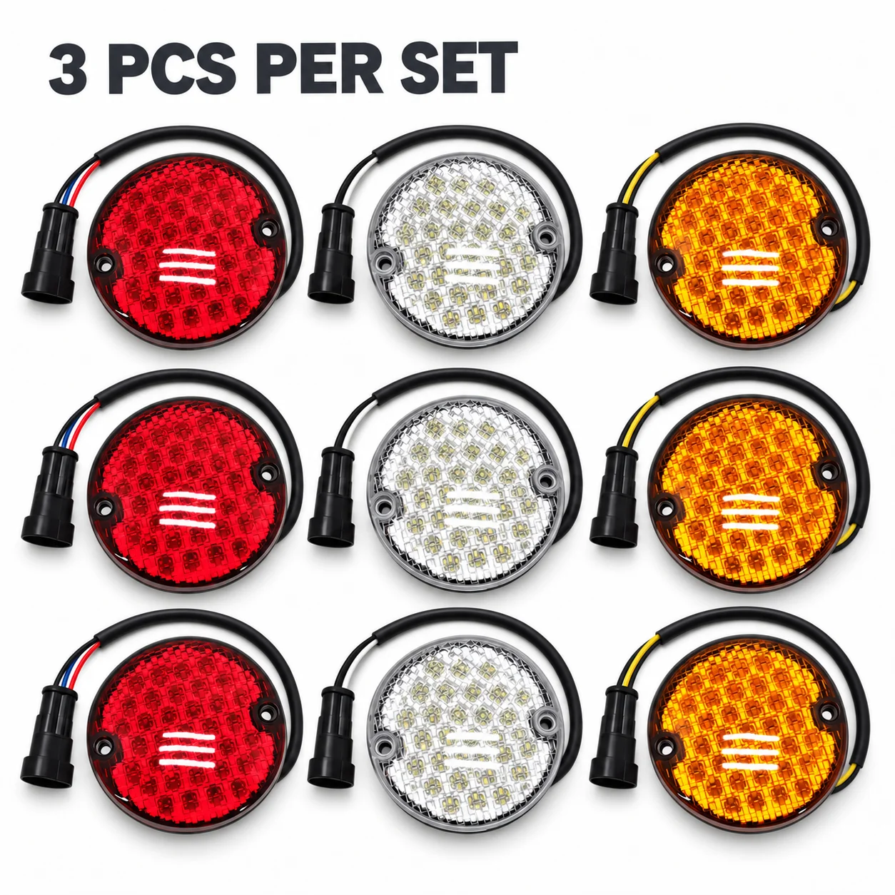 Electric sightseeing Car LED 12V taillight brake reverse turn signal 9.5cm/3.74in round lamp 3PCS/Set for Marshell Eagle