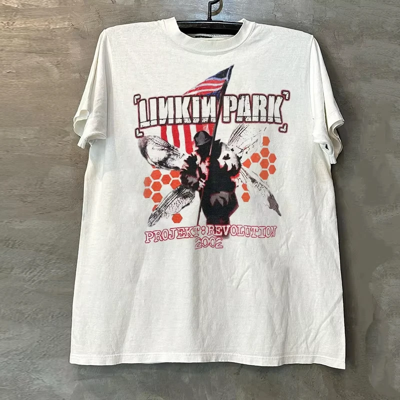 2025 لينكين بارك لينكين بارك باند تي شيرتات قصيرة الاكمام للرجال والنساء تصميم القطن الشعور بجودة الشارع ملابس كبيرة الحجم