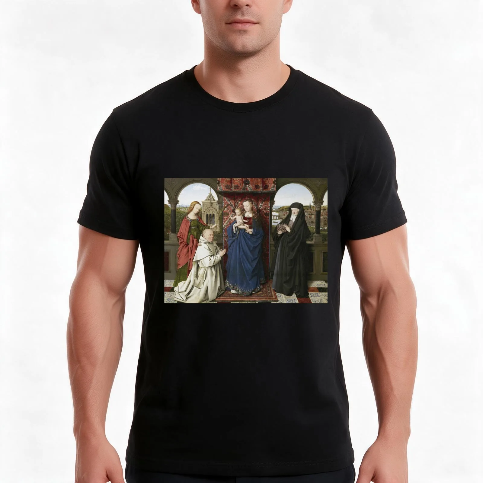 Jan Van Eyck - The Virgin And Child With Saints And Donor T-Shirt, Summer Casual Cotton Tee, Oversized Streetwear Tops