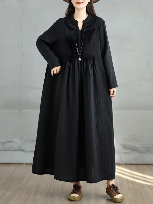 Vestido longo artístico retrô de manga crida para mulheres, outono, cintura alta, saia em linha A, dupla camada de gaze, c...