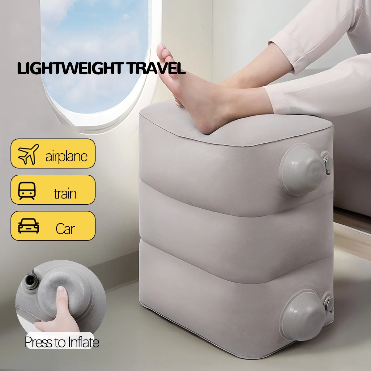 

Inflatable Travel Foot Rest Pillow Airplane Bed for Kids Car Foot Leg Rest Pillow Adjustable Height for Airplane Car,Train,Home