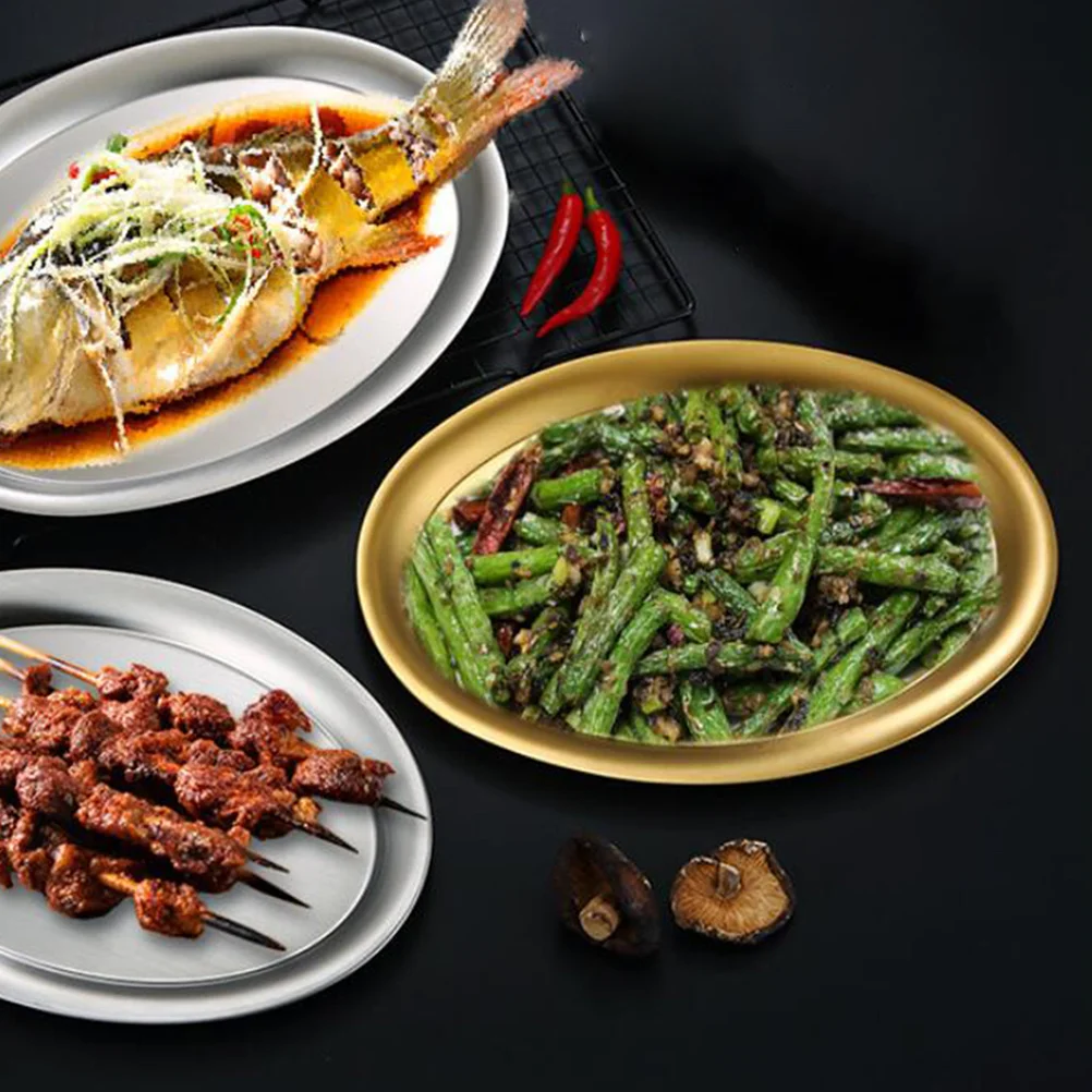 

1pc Stainless Steel Snack Plate Multi-Function Food Serving Tray For Dessert Fruit Vegetable Kitchen Use Pastry Dish