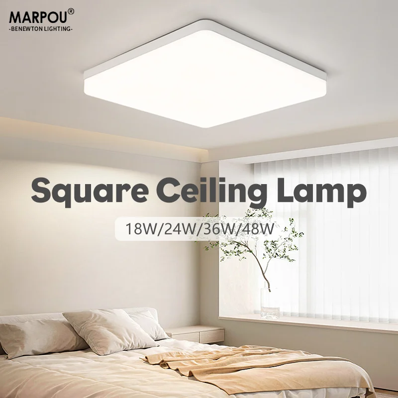 MARPOU LED Ceiling Lights Square Neutral Light Luster Interior Home Decor 18W 24W 36W 48W Bathroom Bedroom Kitchen Living Room